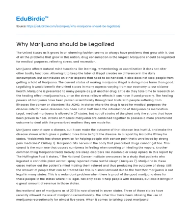 Why Marijuana should be Legalized