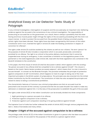 Analytical Essay on Lie-Detector Tests: Study of Polygraph
