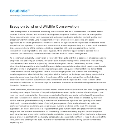 Essay on Land and Wildlife Conservation