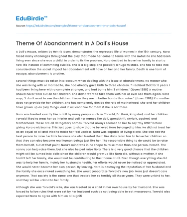 Theme Of Abandonment In A Doll’s House