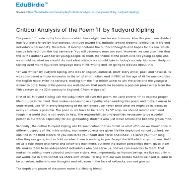 Critical Analysis of the Poem ‘If’ by Rudyard Kipling
