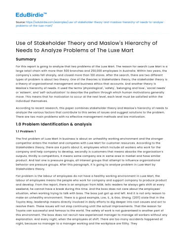 Stakeholder Theory and Maslow’s Hierarchy in Luxe Mart Analysis