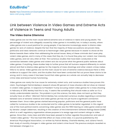 Link between Video Game Violence and Extreme Acts in Teens
