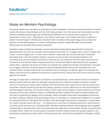 Essay on Monism Psychology