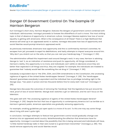 Danger Of Government Control On The Example Of Harrison Bergeron