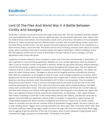 Lord Of The Flies And World War II: A Battle Between Civility And Savagery