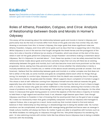 Gods’ roles and morals in Homer’s Odyssey