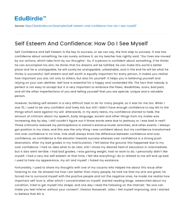 Self Esteem And Confidence: How Do I See Myself