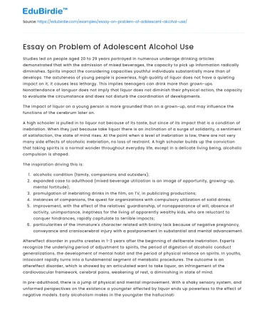 Adolescent Alcohol Consumption