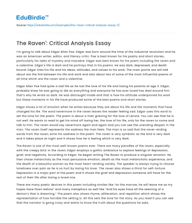 The Raven’: Critical Analysis Essay