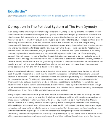 Corruption in The Political System of The Han Dynasty