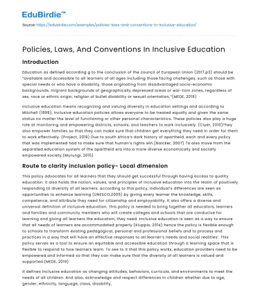 Policies, Laws, And Conventions In Inclusive Education