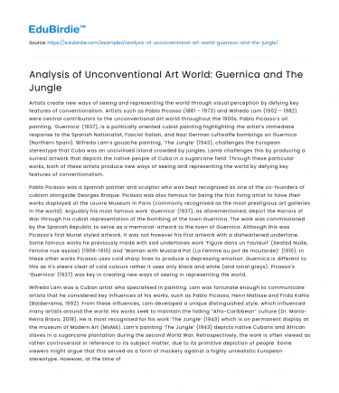 Analysis of Unconventional Art World: Guernica and The Jungle