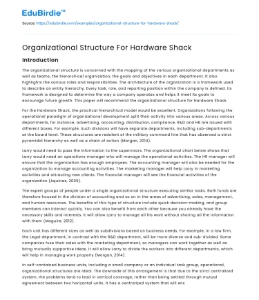 Organizational Structure For Hardware Shack