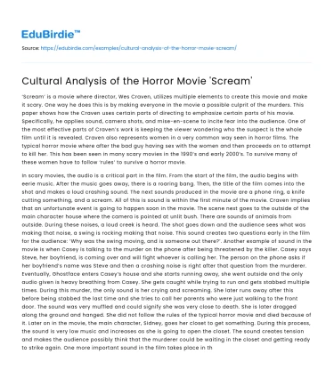 Cultural Analysis of the Horror Movie ‘Scream’