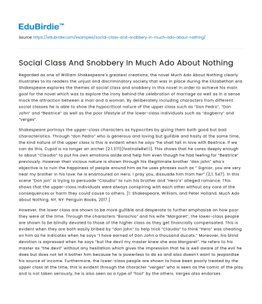 Social Class And Snobbery In Much Ado About Nothing