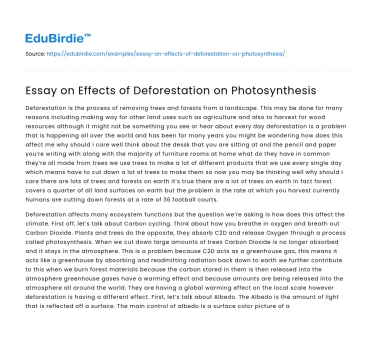 Impact of Deforestation on Photosynthetic Processes