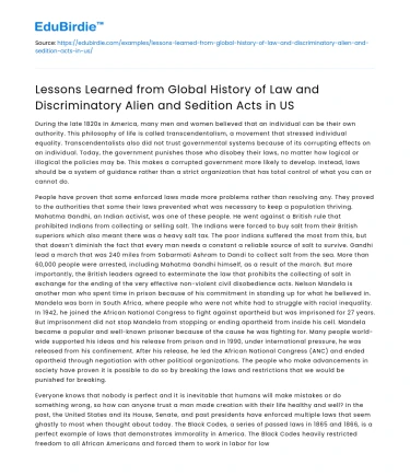 Global History of Law: Lessons from US Alien & Sedition Acts