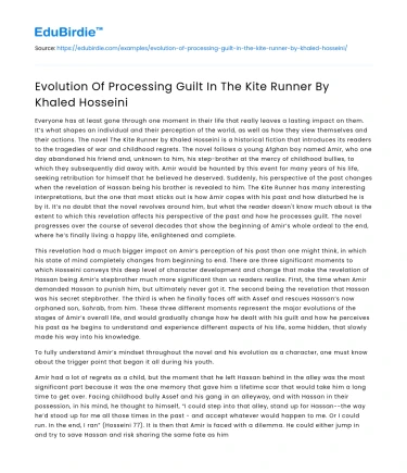 Evolution Of Processing Guilt In The Kite Runner By Khaled Hosseini