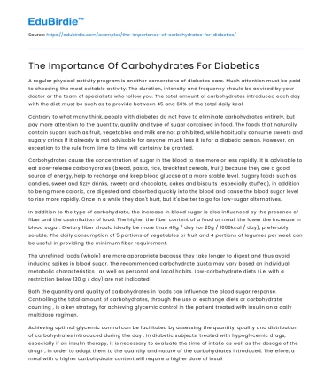 The Importance Of Carbohydrates For Diabetics