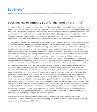 Book Review of Timothy Egan’s ‘The Worst Hard Time’