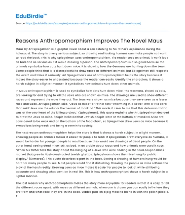 Reasons Anthropomorphism Improves The Novel Maus