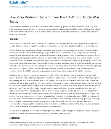 How Can Vietnam Benefit from the US-China Trade War: Essay