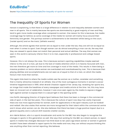 The Inequality Of Sports For Women