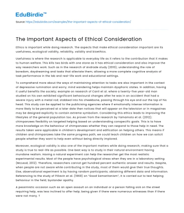 The Important Aspects of Ethical Consideration