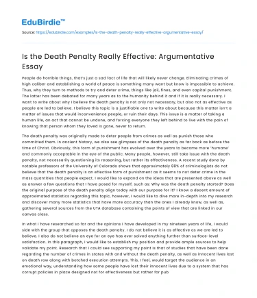 Is the Death Penalty Really Effective: Argumentative Essay