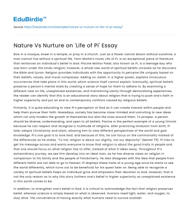 Nature Vs Nurture on ‘Life of Pi’ Essay