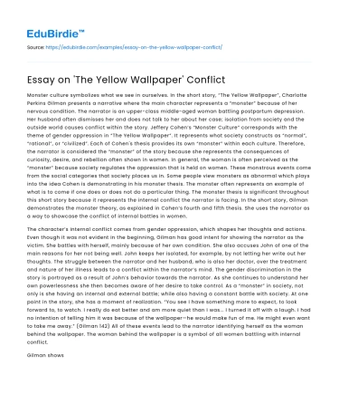 Essay on ‘The Yellow Wallpaper’ Conflict