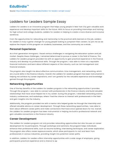 Ladders for Leaders Sample Essay