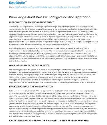 Knowledge Audit Review: Background And Approach