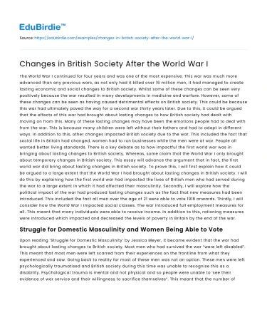 Changes in British Society After the World War I