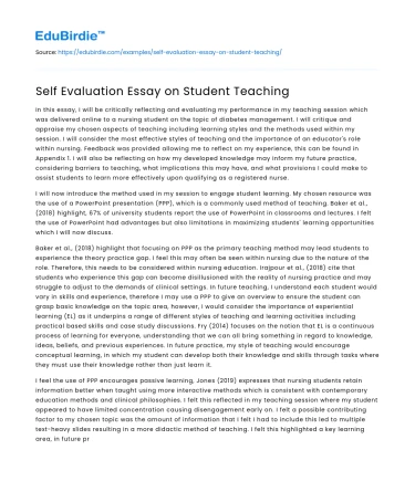 Self Evaluation Essay on Student Teaching