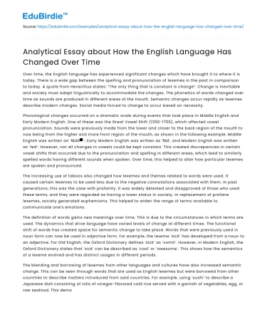 Analytical Essay about How the English Language Has Changed Over Time