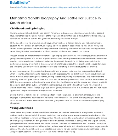 Mahatma Gandhi Biography And Battle For Justice In South Africa