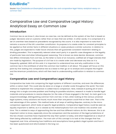 Comparative Law and Legal History on Common Law