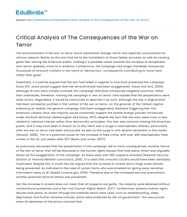 Critical Analysis of The Consequences of the War on Terror