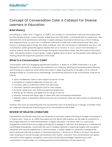 Concept Of Conversation Cafe: A Catalyst For Diverse Learners In Education