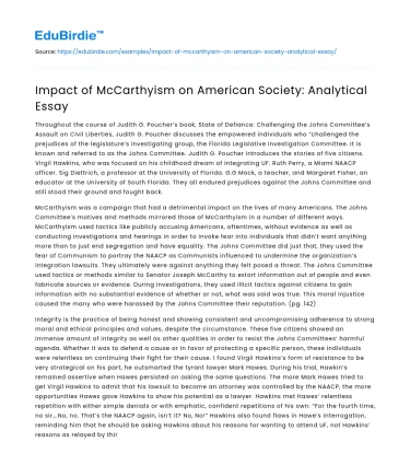 Impact of McCarthyism on American Society: Analytical Essay