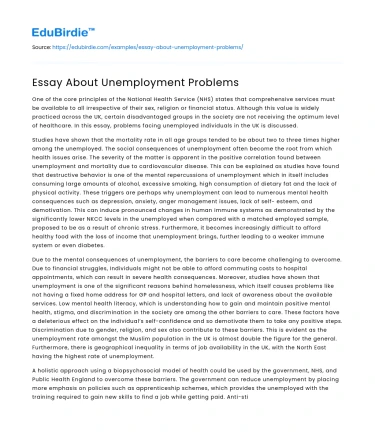 Essay About Unemployment Problems