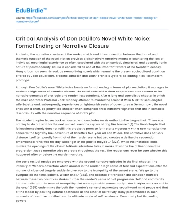 Analysis of Don DeLillo’s White Noise: Formal Ending vs Narrative Closure
