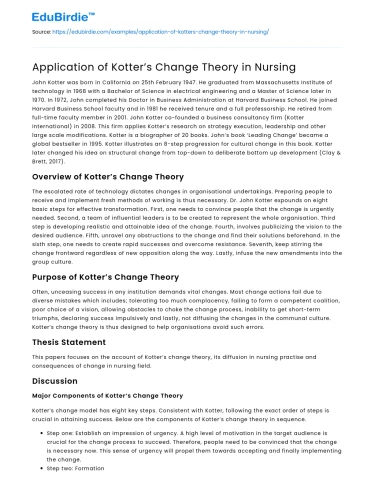 Application of Kotter’s Change Theory in Nursing