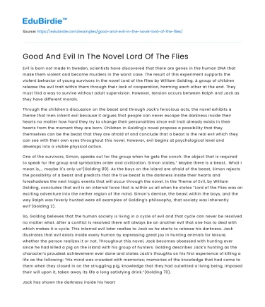Good And Evil In The Novel Lord Of The Flies