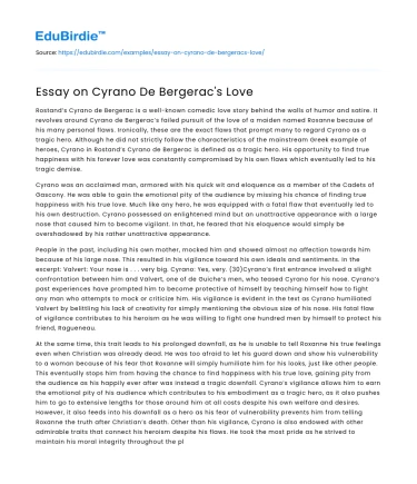 Essay on Cyrano De Bergerac’s Love