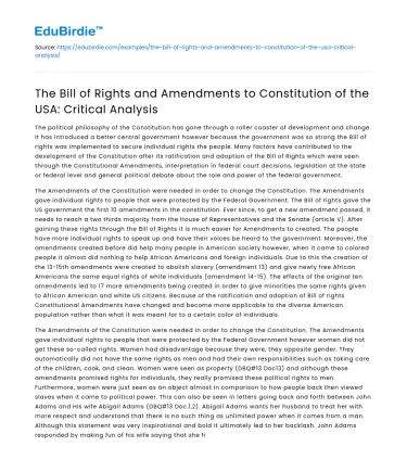 Analyzing the US Bill of Rights and Constitution Amendments