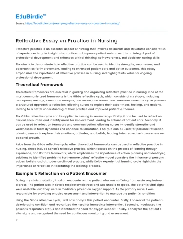 Reflective Essay on Practice in Nursing