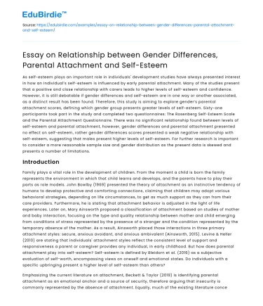 Gender Differences, Parental Attachment & Self-Esteem Relationships